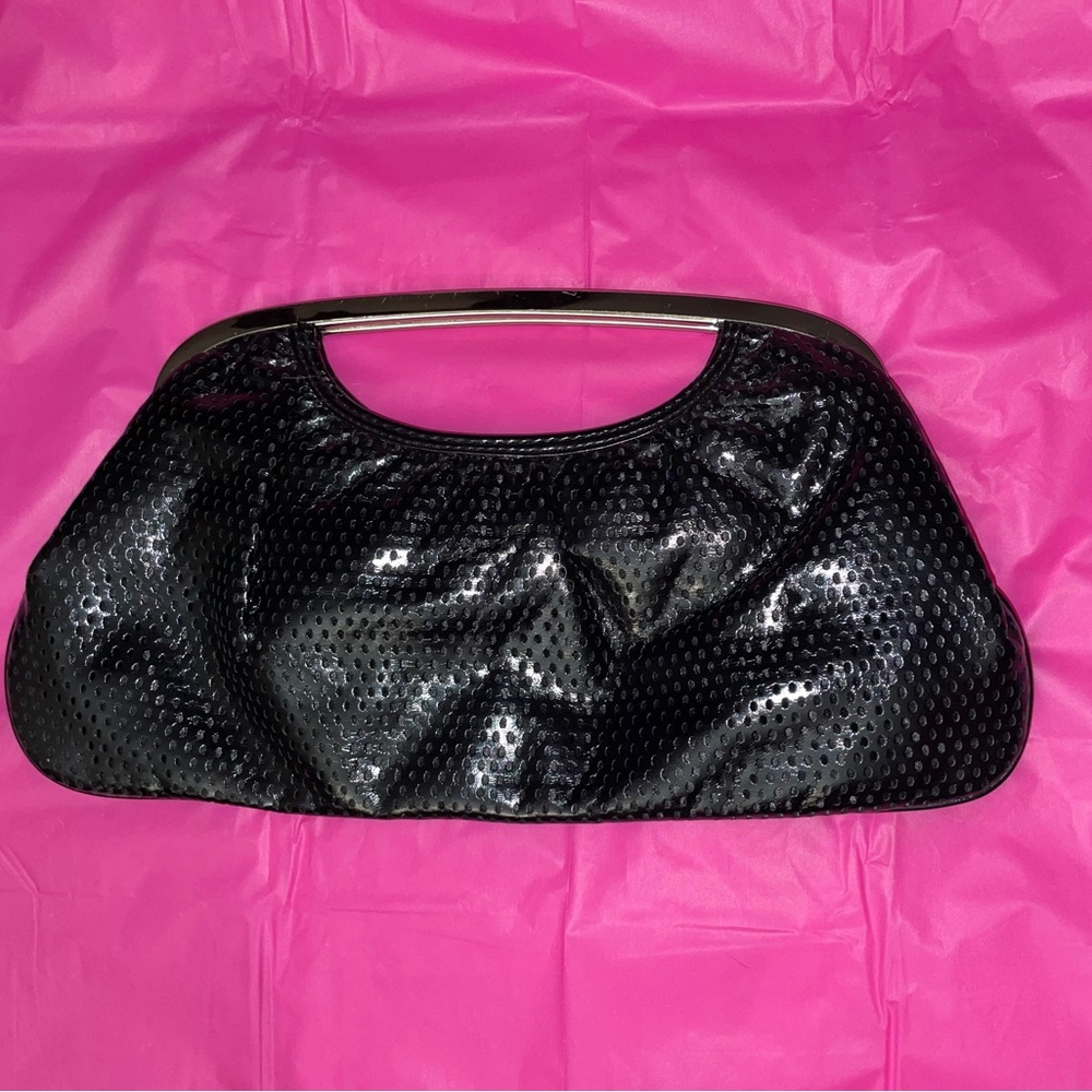 Classy black evening clutch with silver handle